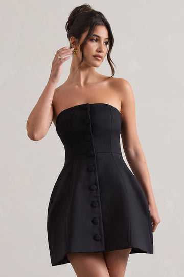 Anniston Black Bandeau Tailored Buttoned Mini Dress